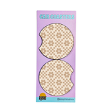 Checkered Tan Florals Car Coasters Set