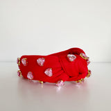 Headband with Heart Shaped Rhinestones - Red & Pink