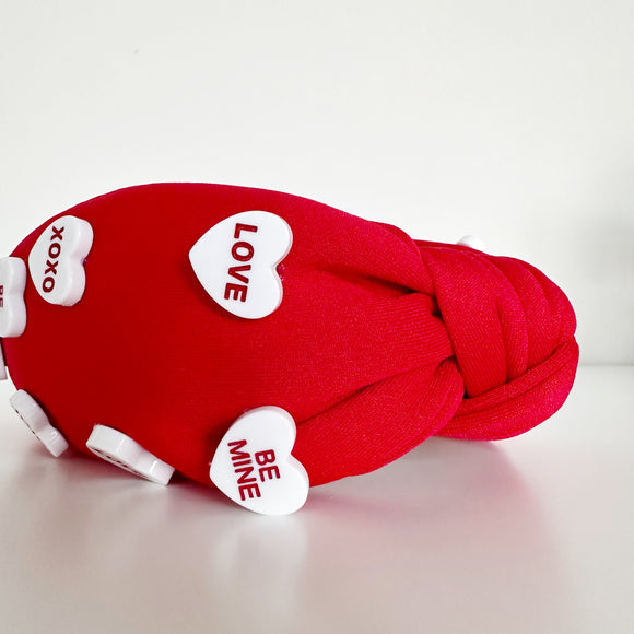 Red & White Conversation Heart Knot Headband