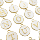 Letter Initial Charm - White Enamel Double Sided Circle