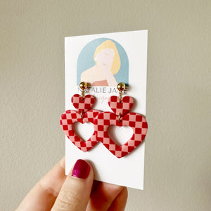 Red & Pink Checkered Heart Dangle