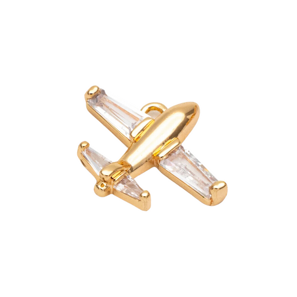 Airplane Baguette Cubic Zirconia Charm