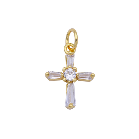 Cross Cubic Zirconia Baguette Charm