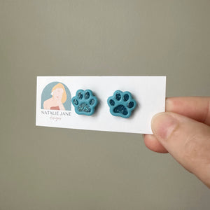 Shimmery Blue Paw Print Stud