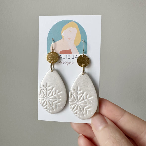 Shimmery Snowflake Tear Drop Dangle