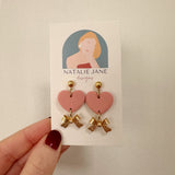 Pink Heart & Gold Bow Dangle