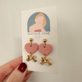 Pink Heart & Gold Bow Dangle