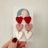 3 Tier Red, Pink & White Hearts Dangle