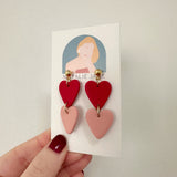 2 Tier Red & Pink Hearts Dangle