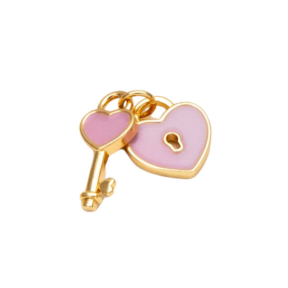 Pink Heart Locket & Key Enamel Charm