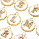 Letter Initial Charm - Shell with Cubic Zirconia Circle Border