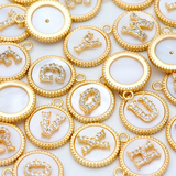 Letter Initial Charm - Shell with Cubic Zirconia Circle Border