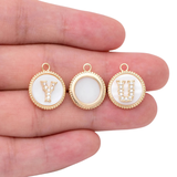Letter Initial Charm - Shell with Cubic Zirconia Circle Border