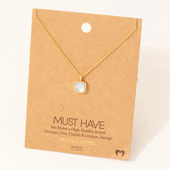 Rounded Square Gem Necklace - Blue/Gray