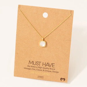 Rounded Square Gem Necklace - White