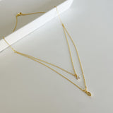 Layered Chain Necklace with Rhinestones - Gold