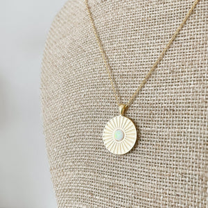 Sun Circle with Opal Middle Pendant Necklace