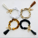 Chain Link Bangle Bracelet Keychain - Brown Marble
