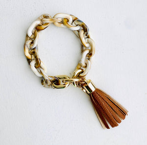 Chain Link Bangle Bracelet Keychain - Brown Marble