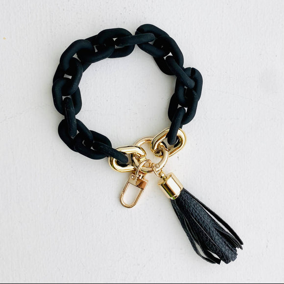 Chain Link Bangle Bracelet Keychain - Black