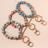 Floral Silicone Bead Bracelet Keychain Wristlet - Blue