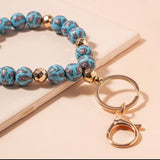 Floral Silicone Bead Bracelet Keychain Wristlet - Blue