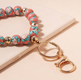 Floral Silicone Bead Bracelet Keychain Wristlet - Pink