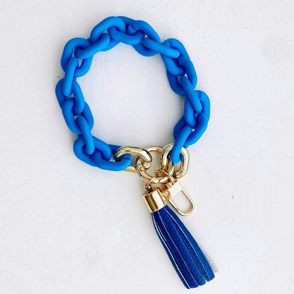 Chain Link Bangle Bracelet Keychain - Navy