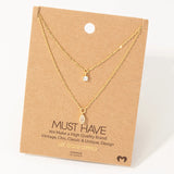 Layered Chain Necklace with Rhinestones - Gold