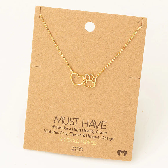 Dog Paw and Heart Necklace