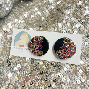 Bejeweled - Black with Multi - Large Circle Stud