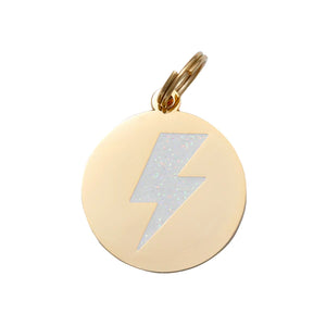 Lightning Bolt - Gold & White Glitter - Pet ID Tag