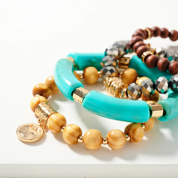 Turquoise & Brown - 4 Pc Bracelet Set
